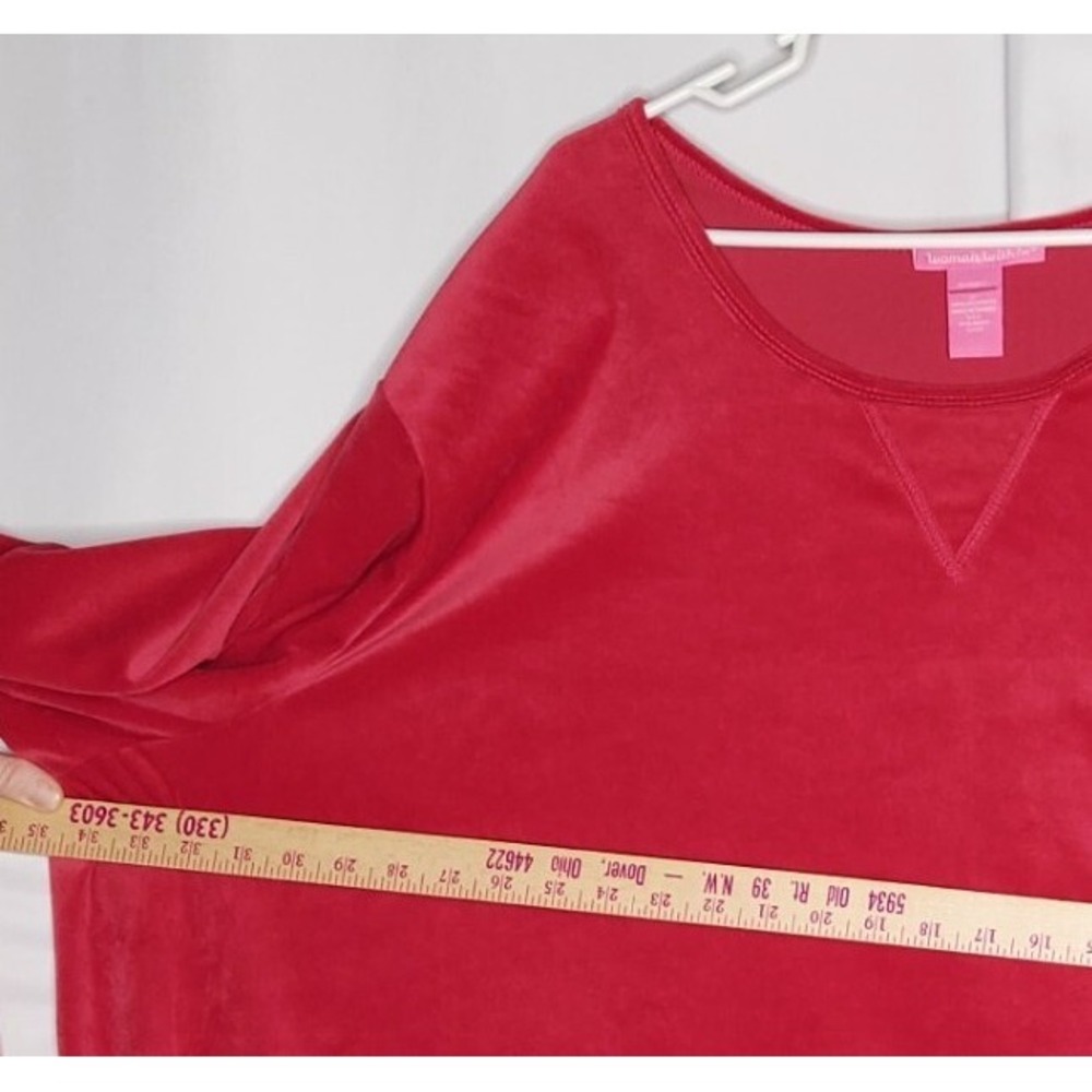 Woman Within Velour Top 5X Red Long Sleeve Round Neck Pullon Casual Shirt - Picture 3 of 5